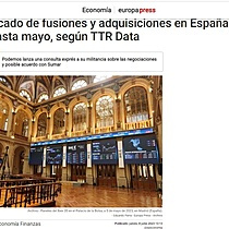 El mercado de fusiones y adquisiciones en Espaa cae un 18% hasta mayo, segn TTR Data